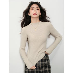 鹿向南「麦浪晨雾」半高领燕麦色针织衫女秋冬显瘦内搭上衣打底衫