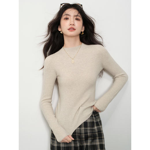 鹿向南「麦浪晨雾」半高领燕麦色针织衫女秋冬显瘦内搭上衣打底衫 商品图0