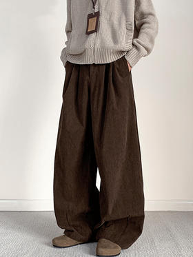 【GZ】无忧购灯芯绒男裤子秋冬加绒加厚老钱风宽松垂感阔腿休闲裤A8071（截单后3-5天发货)