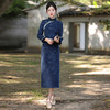 秋冬新款旗袍年轻复古国风新中式宝蓝色雪尼尔加绒长款旗袍MLS7208 商品缩略图4