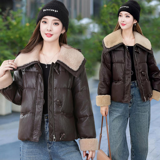 QYM BL872时尚皮衣羽绒服宽松显瘦休闲风外套 商品图1