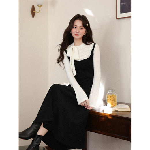 鹿向南「流光剧场」法式气质黑色连衣裙女秋新款叠穿收腰显瘦长裙 商品图4