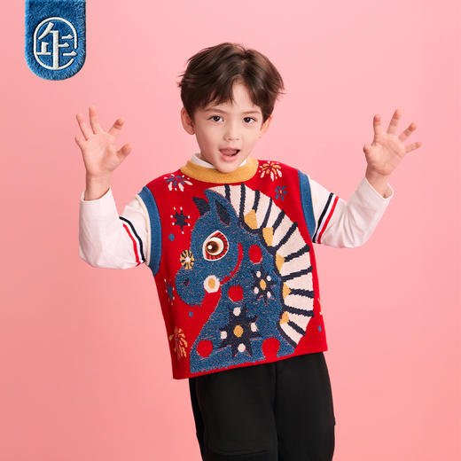 年衣童装儿童针织马甲秋冬新款男女童新中式盛世乐马针织马甲 商品图1