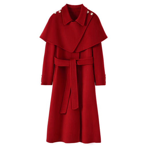 「自」全新升级【铂金会员496/天猫669/差价173】(72107)洛诗琳气质双面羊毛大衣2025秋冬赫本风披肩可拆卸中长外套 商品图0