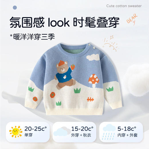 欢乐小熊针织纯棉A类婴儿毛衣秋冬拼色男童毛衣加厚帅气宝宝毛衣 商品图2