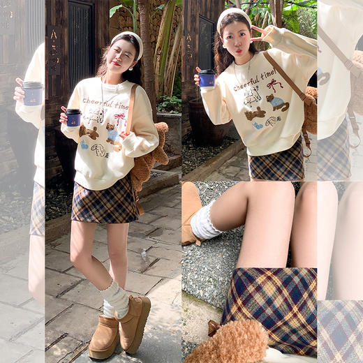 <曾小咸推荐> 韩系刺绣无帽圆领卫衣女秋冬宽松慵懒风长袖上衣加绒加厚 商品图1