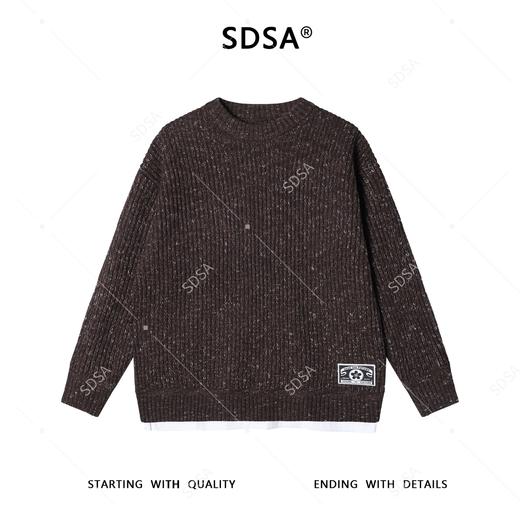 SDSA男士秋冬新款痞帅男装慵懒风下摆拼接圆领毛衣潮流百搭针织衫 商品图1