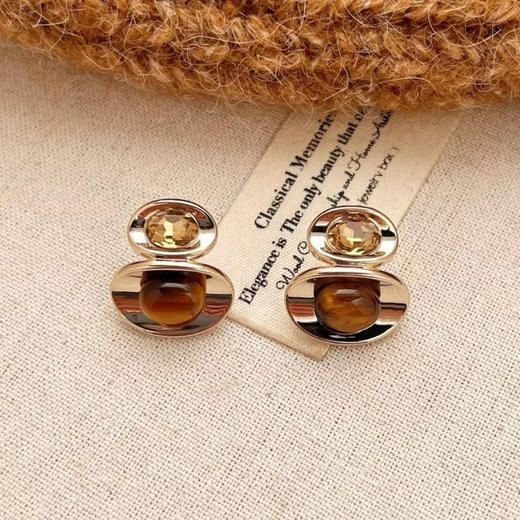 高级感虎眼石椭圆形耳钉轻奢复古风耳环-纪念日百货门店同款166994754 商品图0