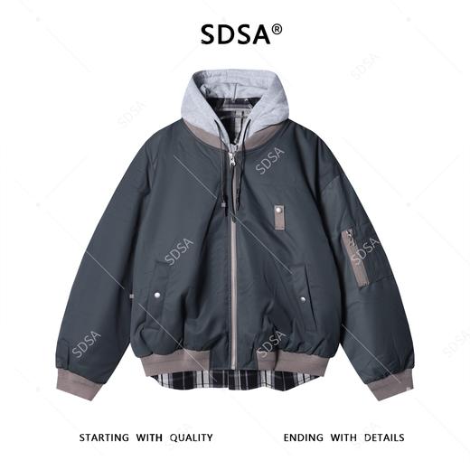 25973SDSA男士秋冬新款痞帅男装潮牌拼接假两件拉链连帽羽绒服百搭时尚 商品图1
