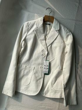 贝壳三 简约通勤白色灯芯绒质感西装外套收腰显瘦小西服C110804