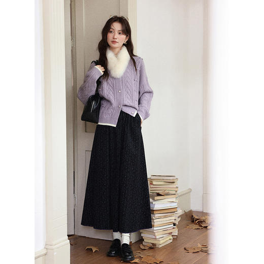 鹿向南「冬日恋曲」法式灰紫色毛衣开衫女秋冬新款慵懒感宽松上衣 商品图2