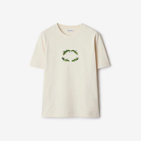 【一】BURBERRY 巴宝莉 女士蓟花图案徽标棉质圆领短袖T恤 米色 8097911 C1409