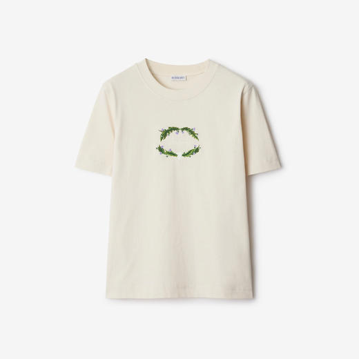 【一】BURBERRY 巴宝莉 女士蓟花图案徽标棉质圆领短袖T恤 米色 8097911 C1409 商品图0