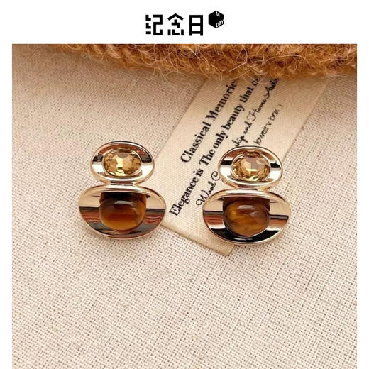 高级感虎眼石椭圆形耳钉轻奢复古风耳环-纪念日百货门店同款166994754 商品图5