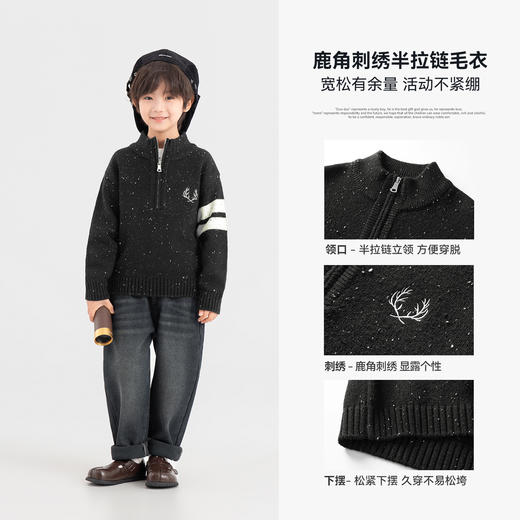 【件件底价，童装双倍积分】多多家男童毛衣针织衫秋冬季2025新款儿童中大童半拉链刺绣冬装潮11279 商品图2