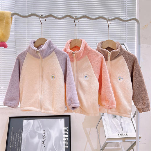 毛毛外套女童泡芙绒秋冬拉链上衣拼色内搭保暖棉衣校服神器 商品图4