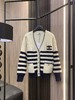 赛琳V领条纹羊毛混纺针织开衫毛衣外套 商品缩略图0
