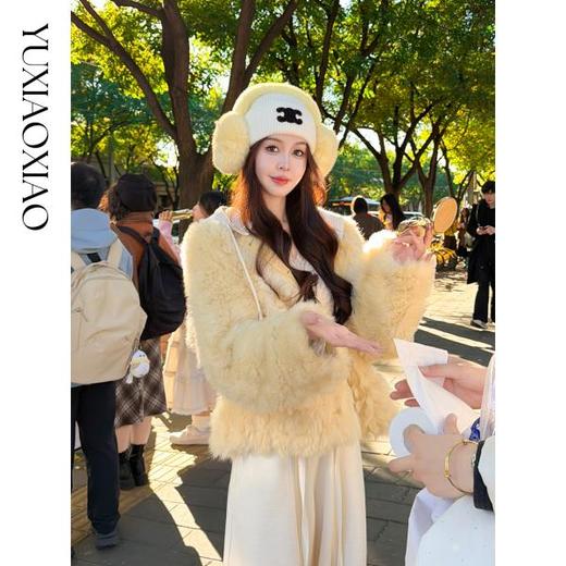 余潇潇【雪国精灵】俏皮日常托斯卡纳羊卷毛皮毛一体可拆卸连帽皮草 商品图3