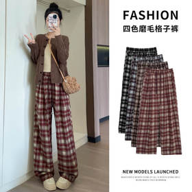 YW美式复古加绒格子休闲直筒阔腿裤(LH)(LD)-167998415