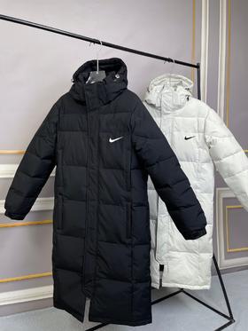 长款连帽羽绒服  90%白鸭绒NIKE耐克简约基础款印花欧版羽绒服