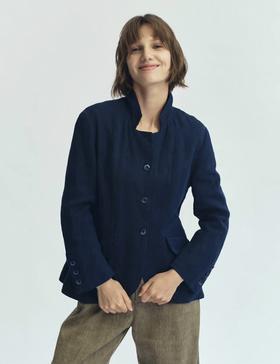 Jai  绀青蓝/沙色日本亚麻曼德勒西装夹克