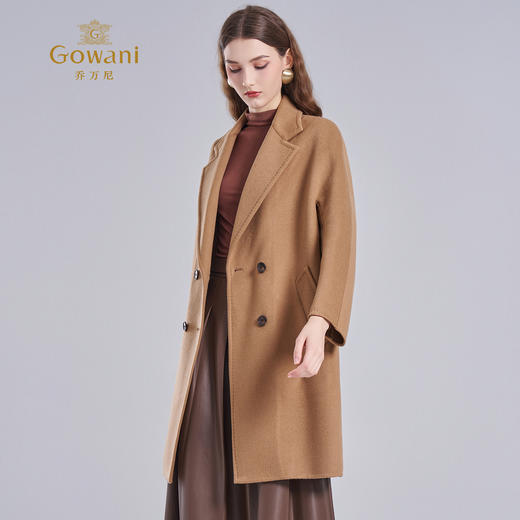【羊绒】乔万尼新款呢大衣羊毛双面尼双排扣简约驼色高级感EI4A567 商品图1