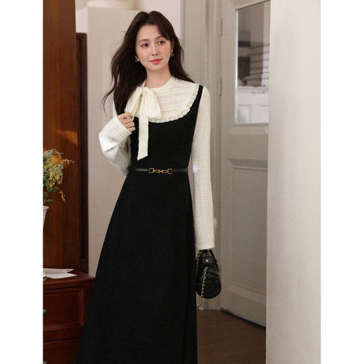 鹿向南「流光剧场」法式气质黑色连衣裙女秋新款叠穿收腰显瘦长裙 商品图1