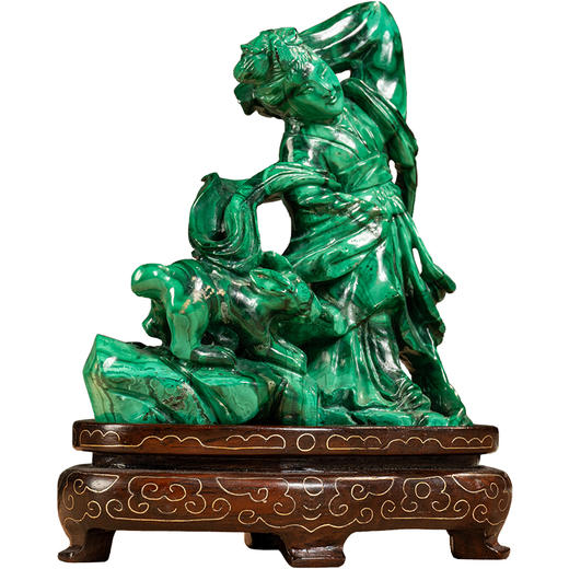 二十世纪	孔雀石雕嫦娥奔月山子摆件（红木座） 商品图5