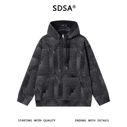 WY1286SDSA男士秋冬新款痞帅男装简约撞色格子提花抽绳连帽卫衣百搭宽松 商品图1