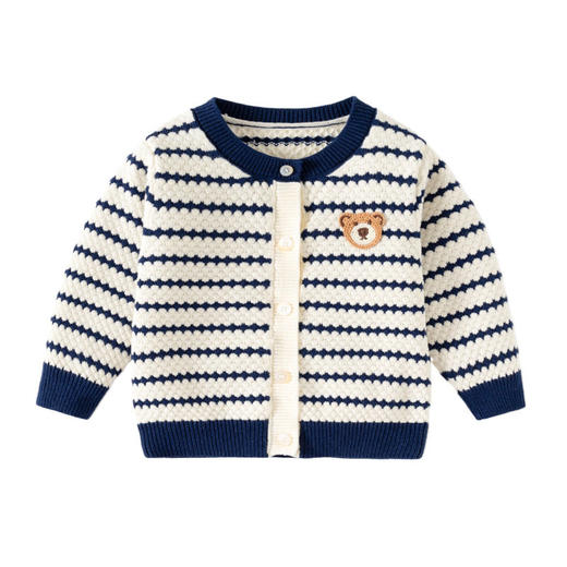 条纹小熊纯棉针织婴儿毛衣A类秋冬婴儿开衫毛衣帅气韩版宝宝外套 商品图4