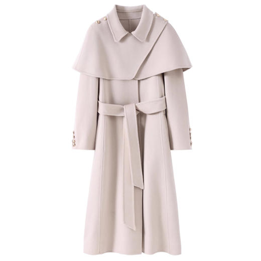 「自」全新升级【铂金会员496/天猫669/差价173】(72107)洛诗琳气质双面羊毛大衣2025秋冬赫本风披肩可拆卸中长外套 商品图4