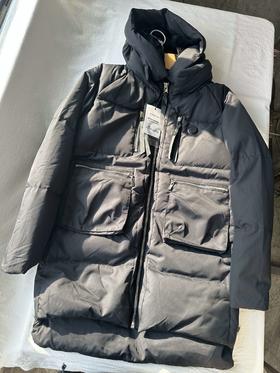 贝壳三 工装风口袋宽松厚实连帽羽绒服女中长款百搭棉服C110808