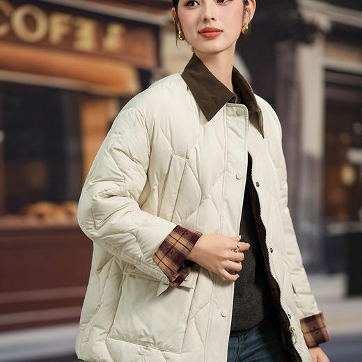 「高货kbnq」全新升级【铂金会员735/天猫999/差价264】(70642)洛诗琳灯芯绒菱格90白鸭绒羽绒服2025冬季保暖外套女 商品图3