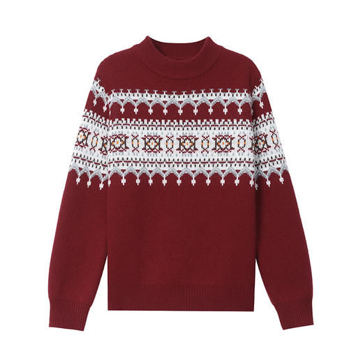 CC 101-88607羊毛半高领毛衣复古提花针织衫宽松显瘦上衣 商品图4