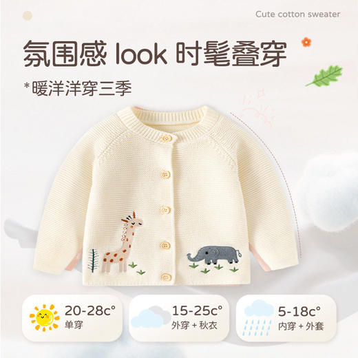 快乐动物A类纯棉婴儿毛衣秋冬针织婴儿开衫毛衣纯色可爱婴儿外套 商品图2