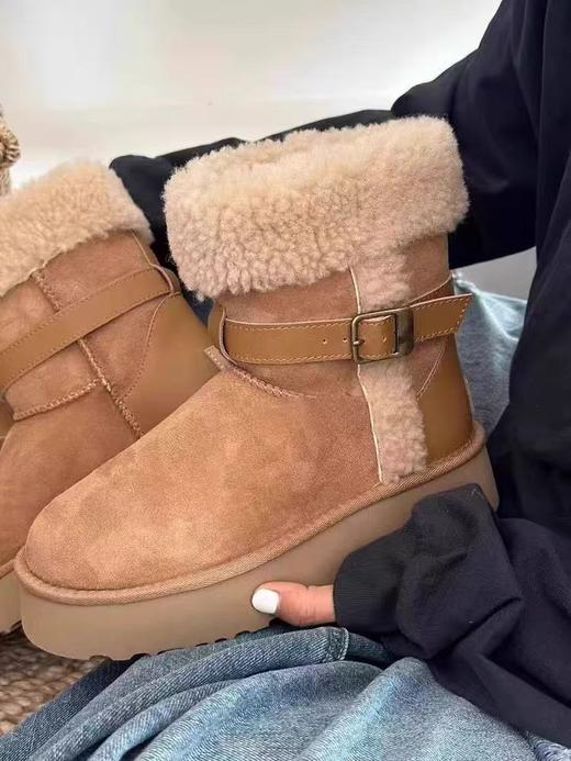 卷毛骑士靴羊皮毛一体皮带长筒短筒靴保暖抗寒 商品图9