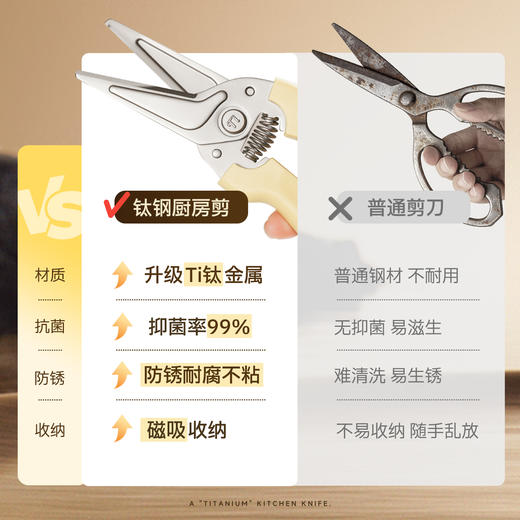 kimscook钛钢厨房剪刀家用鸡骨剪强力剪锋利不锈钢多功能磁吸收纳 商品图1