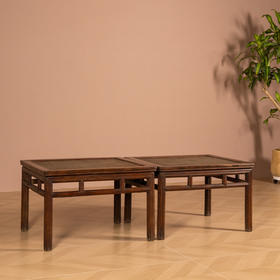 清早期	黄花梨瓜棱腿直枨矮栳大禅凳（一对）