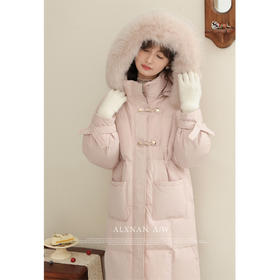 鹿向南《温暖氛围感》90白鸭绒粉色羽绒服女2025冬季真毛领长外套