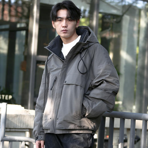 DRONKOO 2025 连帽骨位擦色户外风短款中厚羽绒服 商品图1