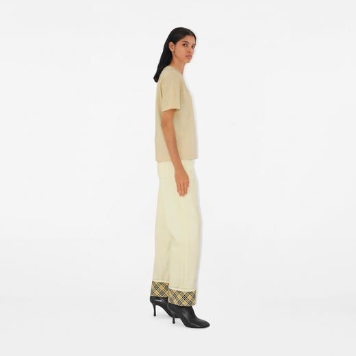 【一】BURBERRY 巴宝莉 女士佩斯利刺绣徽标棉质圆领短袖T恤 浅黄色 8097925 C1490 商品图3