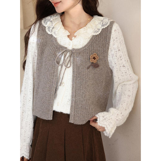 鹿向南「燕麦巧巧」法式气质学院风燕麦色外搭上衣马甲背心女秋季 商品图3