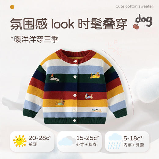 渐变拼色条纹针织婴儿毛衣开衫A类纯棉男童毛衣秋冬加厚婴儿外套 商品图2