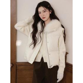 鹿向南「暖冬绒语」90白鸭绒白色羽绒马夹冬季修身外穿马甲外套女