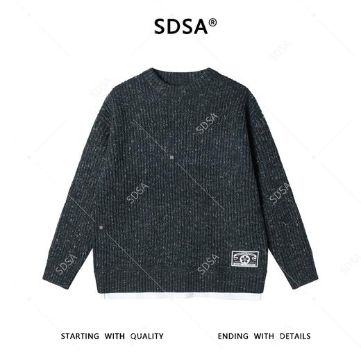 SDSA男士秋冬新款痞帅男装慵懒风下摆拼接圆领毛衣潮流百搭针织衫 商品图1