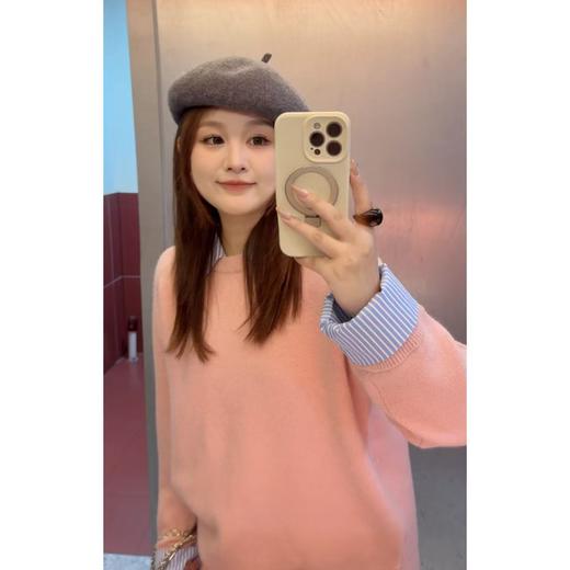 25AW上新 佳佳同款【樱花告白】条纹衬衫领拼接款毛衣+松紧腰短款毛线半身裙 商品图1