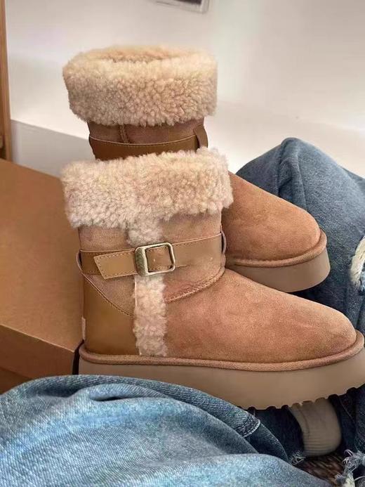 卷毛骑士靴羊皮毛一体皮带长筒短筒靴保暖抗寒 商品图6