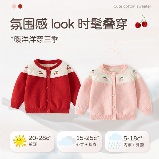 小樱桃甜美针织婴儿开衫毛衣纯棉A类女童毛衣开衫秋冬款婴儿毛衣 商品图2