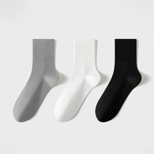 基础简约竖纹长袜经典黑白灰运动中筒袜-纪念日百货门店同款166893401 商品图0