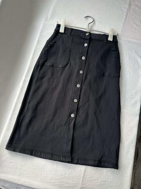 贝壳三 高腰纯色简约排扣牛仔裙小A字微包臀遮肉半身裙C110821